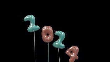 colored new year mylar balloon writing 2024 with the 4 flying away and 5 floating up to form 2025 pastel blue and peach fuzz video