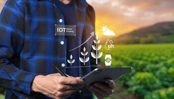 Man holding tablet with iot technology photo