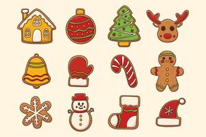 Set of Christmas gingerbread cookies in the shape of Christmas elements. vector