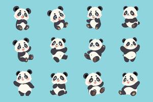 Panda bear set of different poses and expressions vector