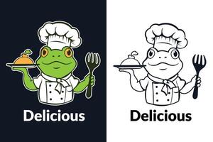 A frog chef holding a plate with a fork and a fork vector