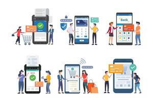 A set of images depicting people using mobile phones vector