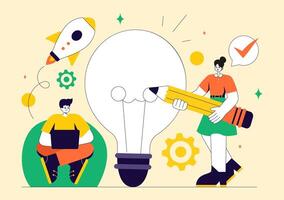 Illustration Featuring Startup Concept with Technology and Bright Idea Light Bulb vector