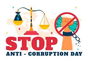 Anti-Corruption Day Banner with No Bribery Symbol and Dollar Coin vector