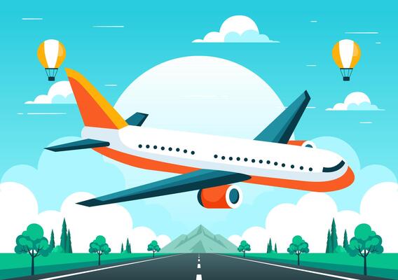 Design for International Civil Aviation Day with Plane in Blue Sky, Cartoon Background