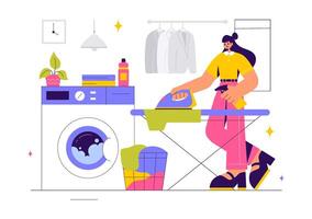 Laundry Room Essentials with Washing and Drying Machines in Flat Cartoon Style vector