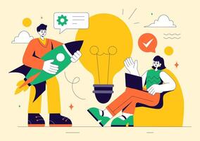 Startup Concept with Innovative Ideas, Software, and Web Design Elements vector