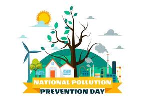 National Pollution Prevention Day Illustration, Highlighting Factory and Vehicle Emissions with Cartoon Background vector