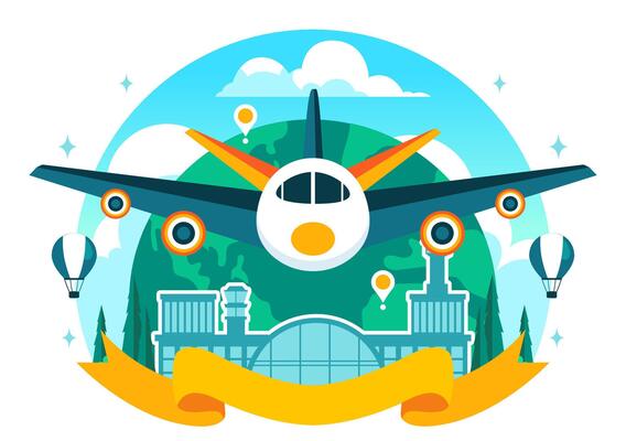 Airplane Art Celebrating International Civil Aviation Day on December 7 in Cartoon Style