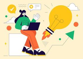 Illustration of Startup Concept Featuring Web Development and Bright Ideas vector