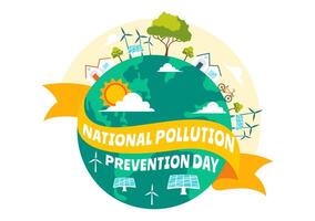 December 2 National Pollution Prevention Day, Cartoon Illustration of Environmental Hazards from Factories, Vehicles, and Deforestation vector