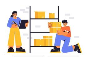 Self Storage Unit Illustration with Labeled Cardboard Boxes and Warehouse Setting vector