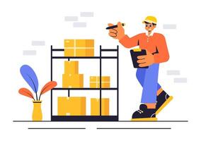 Cartoon of a Storage Unit with Cardboard Boxes Filled with Household Items vector