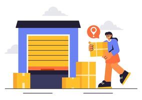 Illustration of a Self-Storage Garage with Stacked Boxes and Flat Cartoon Elements vector