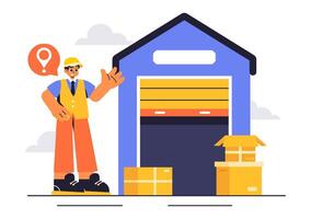 Mini Warehouse Illustration with Packed Cardboard Boxes in a Cartoon Background vector