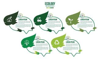 Ecology infographics green friendly environment with leaf and world map design vector