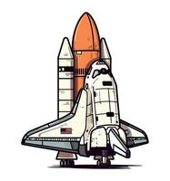 Futuristic spaceship taking off with fiery flames isolated vector