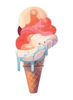Cute cartoon ice cream cone on summer backdrop isolated vector