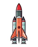 Spaceship flying through galaxy, symbol of progress isolated vector