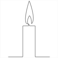 Continuous candle light one line art drawing isolated on white minimalist style vector