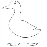 Continuous single line art drawing of pet animal duck concept single line draw style outline vector