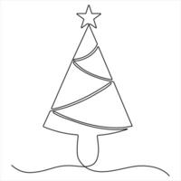 Continuous single line art drawing Christmas tree outline design vector