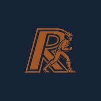 A simple icon featuring the letters 'R' in orange and white on a dark blue background vector