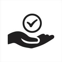Quality icon. Check mark icon. Hand and check mark icon vector