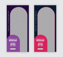 Virtual reality metaverse tech vertical poster or Dl flyer design template, or Virtual Reality Metaverse Event Online Training Dl flyer or VR Workshop Rack card Design vector