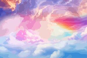 Abstract watercolor style background, magic sky with clouds and space elements, shining and dreamy, bright colors, digital illustration vector