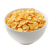 Close-up of corn flakes in a transparent bowl on a bright background, showcasing a clean and simple breakfast cereal composition, Corn Flakes in transparent bowl isolated on transparent background png