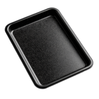 A black foam tray resting on a transparent background highlighting its smooth texture and design, black foam tray on transparent background png