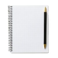 Blank squared notepad sheets with a black pen on a bright transparent surface for creative writing, blank squared paper sheets or notepad pages on transparent backgroundfile png