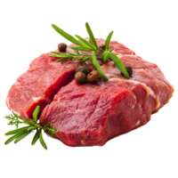 Raw beef cut with fresh herbs and spices on a transparent background for culinary preparation, raw meat isolated transparent background png