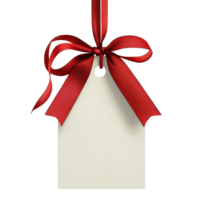 Simple gift tag with a red ribbon for personalized messages and special wishes for any occasion, plain gift tag with red ribbon for text and wishes isolated on transparent background png