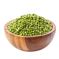 Peeled split mung beans in a wooden bowl isolated against a transparent background, Peeled split mung beans in wood bowl isolated on transparent background png