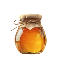 Natural honey jar with a simple twine bow on a clean transparent background showcasing its pure golden texture, honey jar on transparent background png