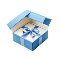 Open blue gift box with ribbon presented on a transparent background for special occasions, Blue open gift box with ribbon over transparent background png