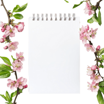 brillante primavera bloc rodeado por floreciente flores en un aislado, sereno configuración, primavera bloc frente vista, archivo de aislado objeto en transparente antecedentes png