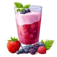 Refreshing mixed berries yogurt drink displayed in a glass garnished with mint leaves on a transparent background, Mixed berries yogurt drink isolated Stock Illustration png