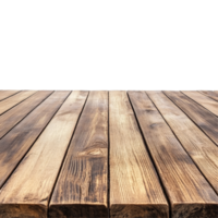 Wooden table top with a natural finish, ideal for product placement in minimalist settings, a blank empty wooden table top for product placement isolated on transparent backgroud png