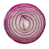 A sliced red onion showing its inner layers on a transparent background, ready for culinary use, Slice onion isolated on transparent background png