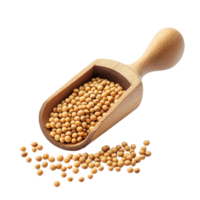 Scoop of raw soybeans in wooden scoop on a transparent background for natural food presentation, Soybean in wooden scoop isolated on transparent background png