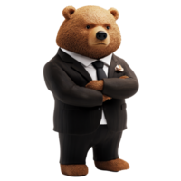Authoritative bear boss dressed in business attire standing confidently on a transparent background, Authoritative Bear Boss in Business Attire On transparent background png
