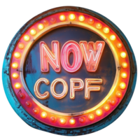 Now Open LED sign in vibrant colors, illuminating storefront for welcoming customers at night, Now Open led sign isolated png