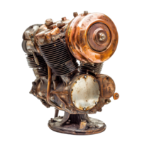 Vintage motor copper engine displayed on a clean transparent background showcasing intricate details and craftsmanship, Motor copper on transparent background png