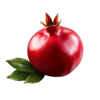 Fresh pomegranate with vibrant leaves displayed on a transparent background suitable for culinary or health purposes, Pomegranate with leaf on transparency png