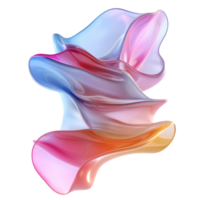 Multicolored flowing abstract design featuring iridescent transparent hues in soft curves and shapes, 3d rendering multicolored flowing abstract iridescent wave shape isolated transparent background cutout png