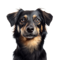 A close-up of a curious dog with black and tan fur isolated on a transparent background, showcasing its expressive face, dog isolated on transparent background png