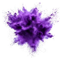 Violet powder explosion creating a vibrant cloud on a transparent background for artistic and design use, violet color powder explosion isolated on transparent background png